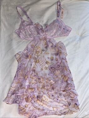 Victoria's Secret Lilac & Gold Floral Lace lingerie